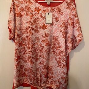 Dana Buchman Orange, Peach  and White Floral Blouse